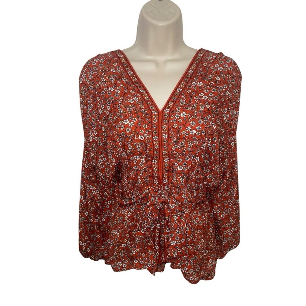 MAX STUDIO Women's Size Small Floral Tie Front Blouse - Picture 4 of 12